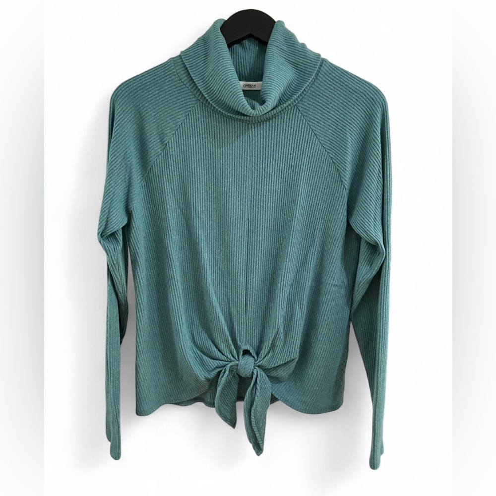 NWOT CHERISH | SZ M | Teal Green Ribbed Knit Tie-Front Long Sleeve Sweater Top